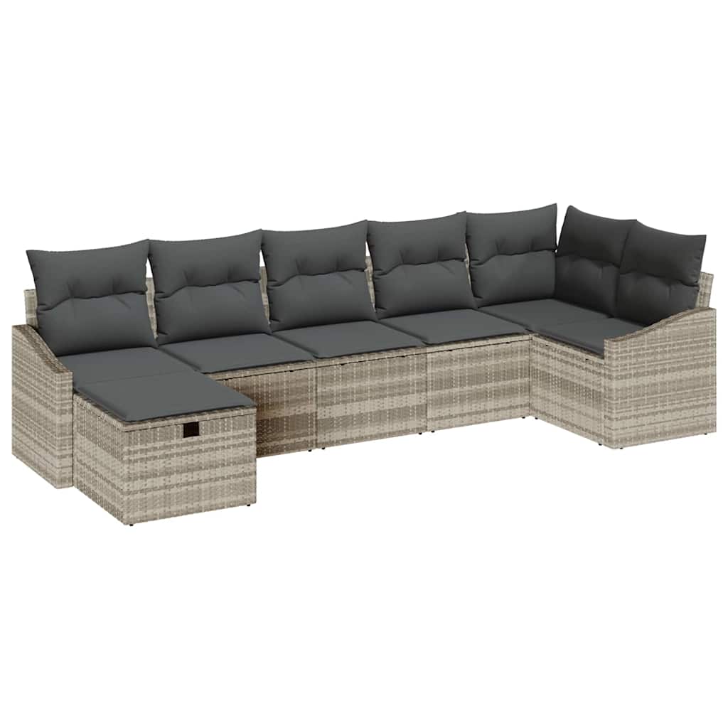 Garten-Sofa-Set mit Kissen 7 pcs Hellgrau Poly Rattan